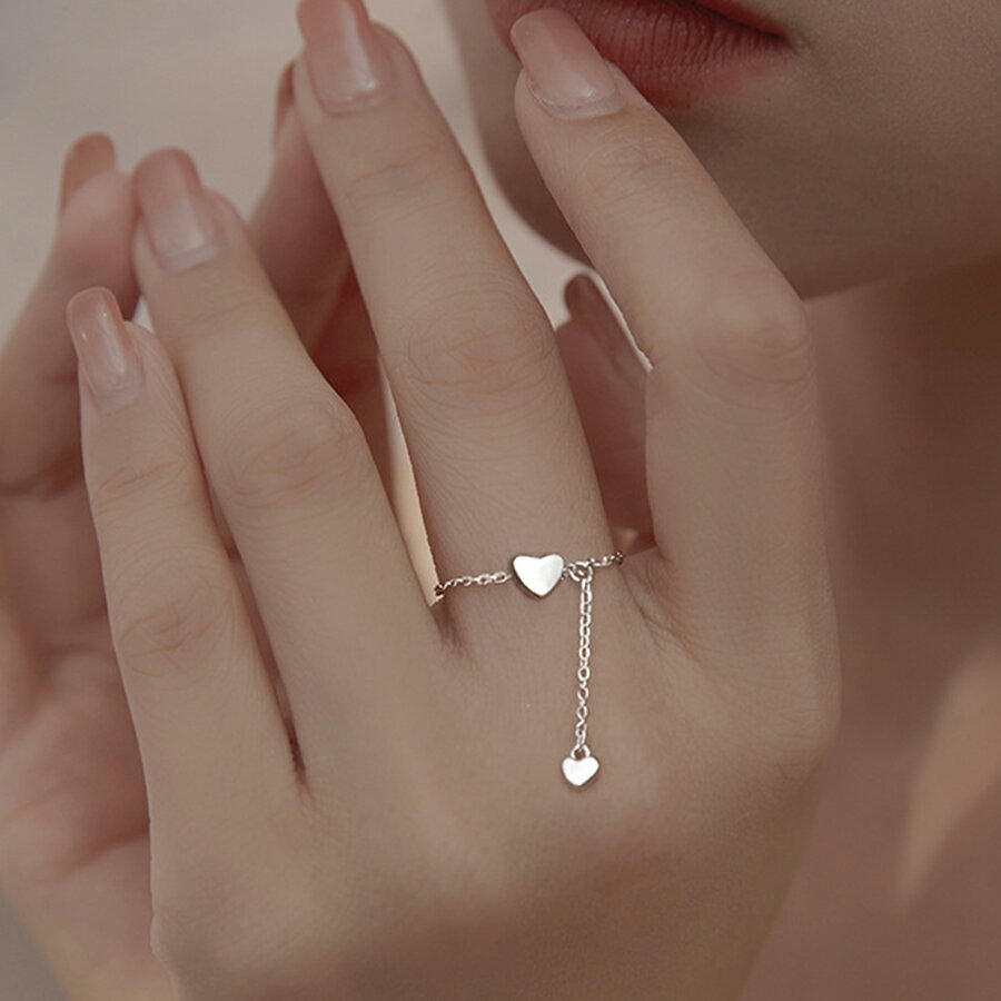 Rakuten - ハートチェーンリング 調整可能 シルバー ワンポイント おしゃれ かわいい レディース 送料無料 Mimi みみミミ ar114