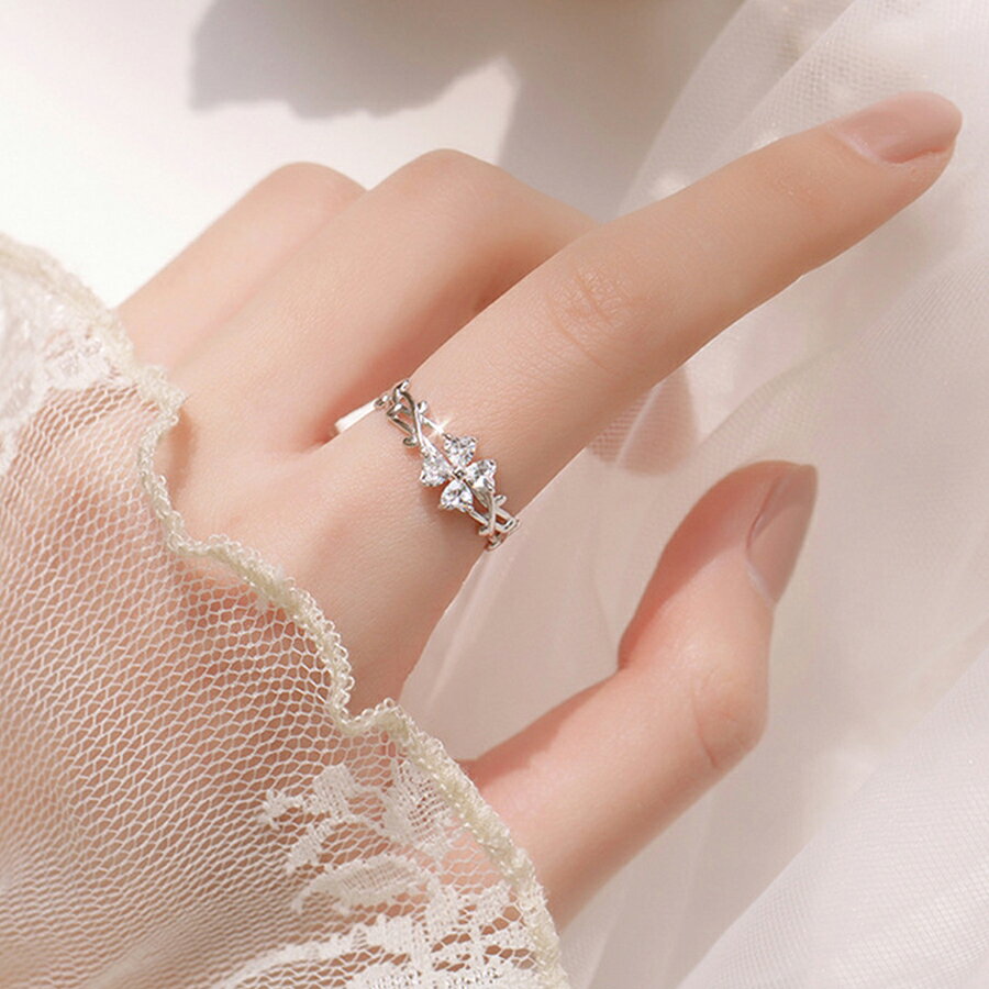 クローバーデザインリング オープンリング ジルコニア シルバー ワンポイント おしゃれ かわいい レディース 送料無料 Mimi みみミミ ar132