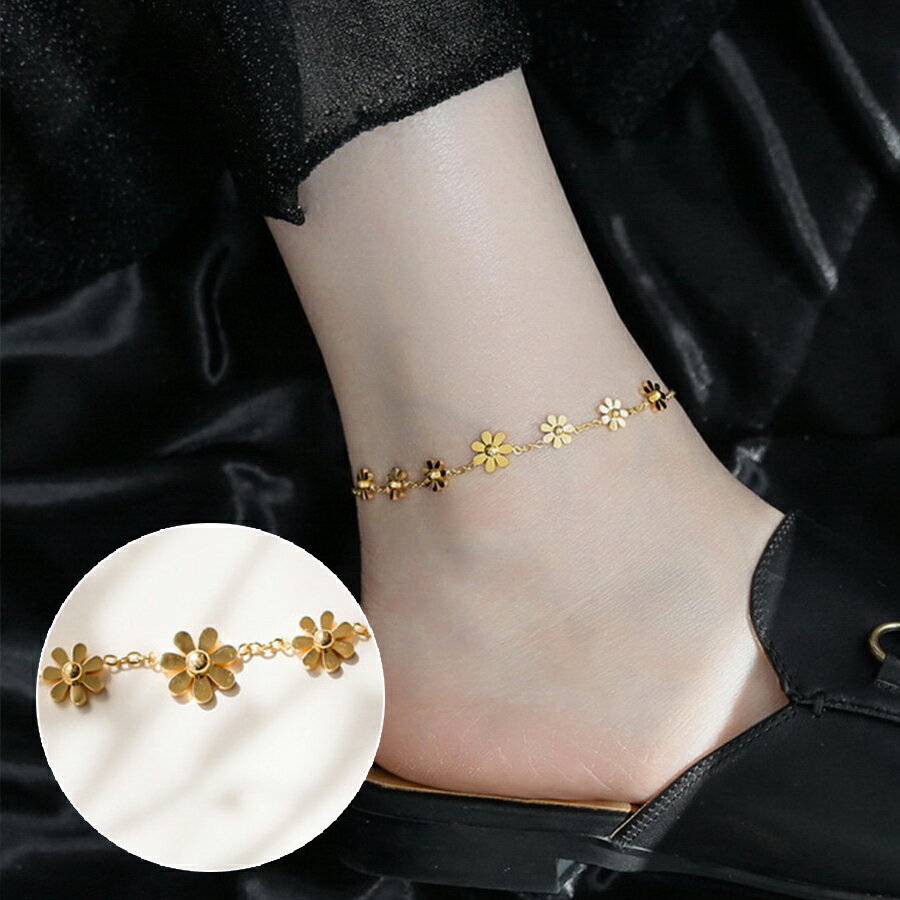 フラワーデザインステンレスアンクレット 花 サージカルステンレス 足首 アクセント おしゃれ 春夏秋冬 レディース 送料無料 Mimi みみミミ as006
