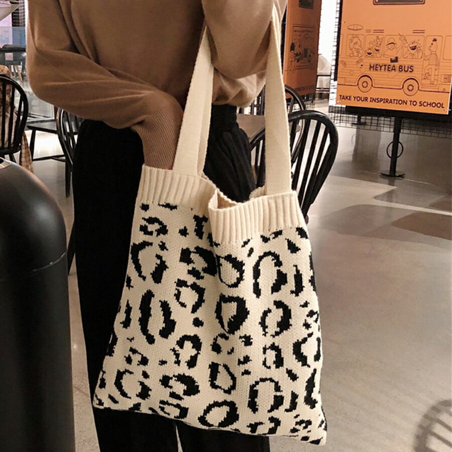 Rakuten - レオパード柄ニットバッグ A4収納 旅行 サブバッグ エコバッグ コンパクト 春夏秋冬 レディース メンズ送料無料 Mimi みみミミ bas081