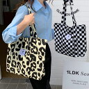 チェッカーフラッグ レオパード ダイヤ柄トートバック A4収納 マザーズバッグ BAG 通勤 通学 おしゃれ 春 夏 秋 冬 レディース 送料無料 Mimi みみミミ bas089