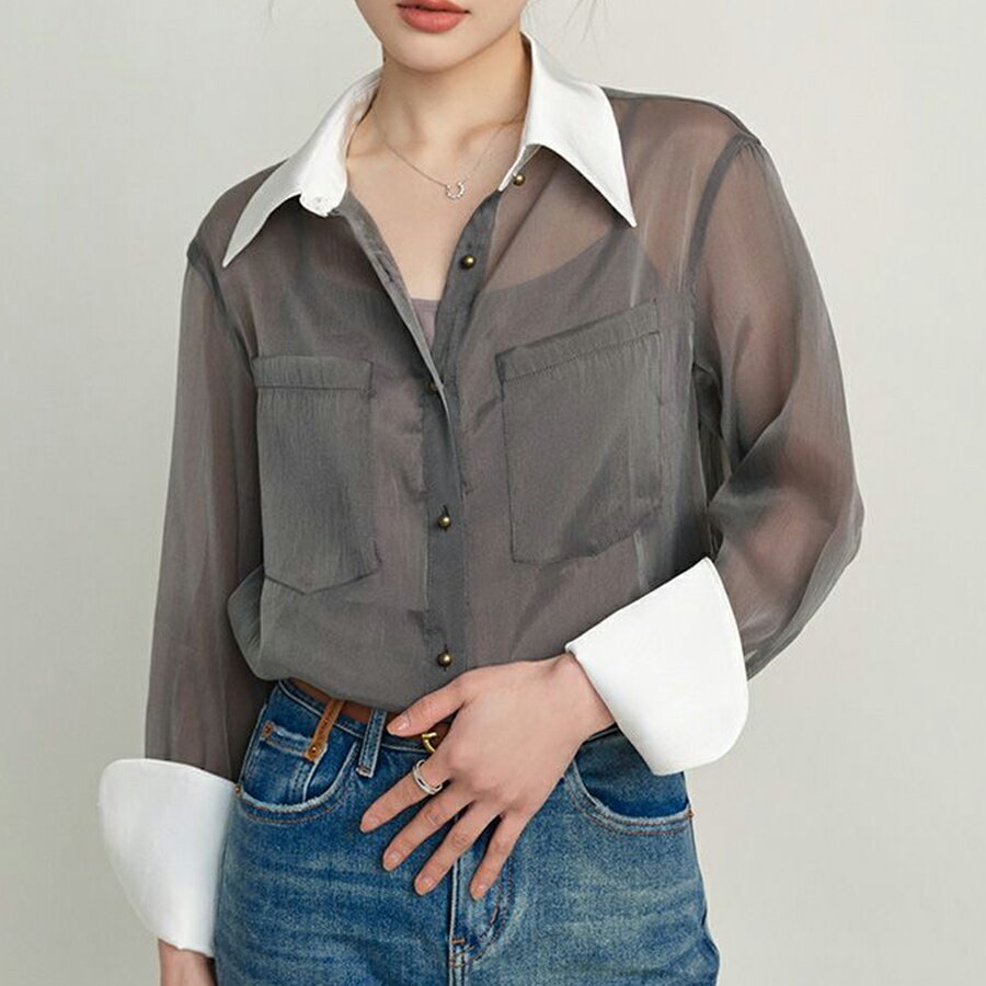 Rakuten - デザインシアーブラウス　重ね着　羽織り 個性的 無地 着回し 春夏 レディース 送料無料 Mimi みみミミ bs068