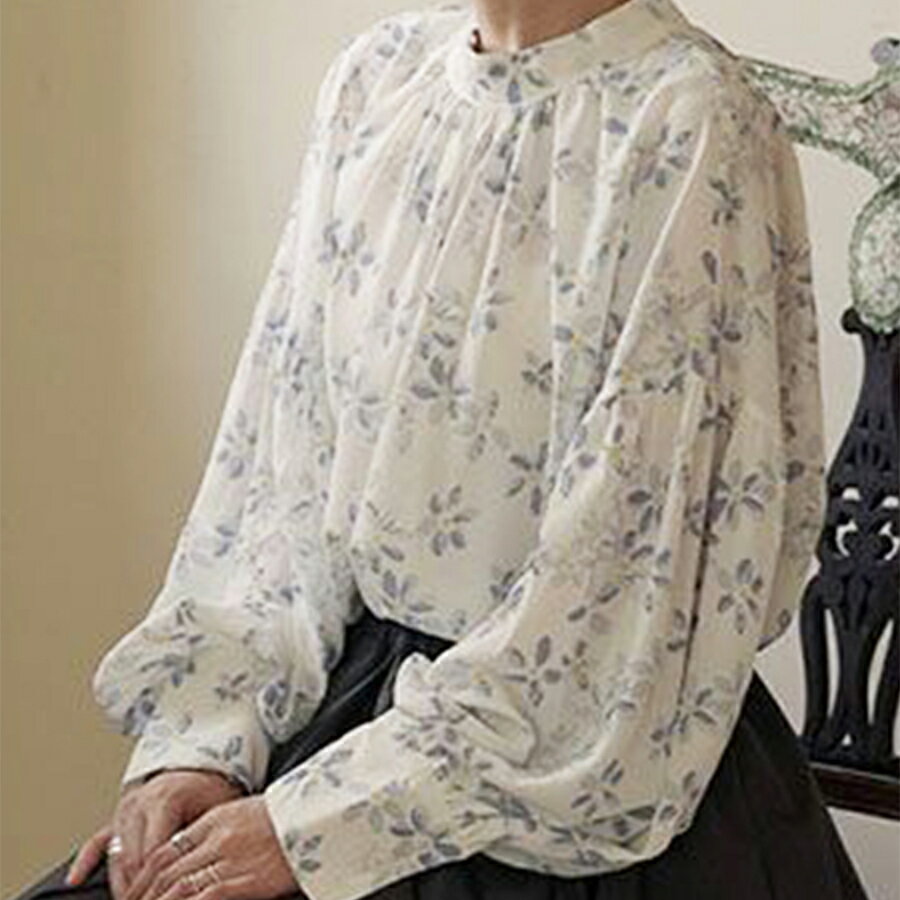 長袖シアーブラウス 花柄 オフィスカジュアル ハイネックブラウス ゆったり 着回し 春夏 レディース 送..