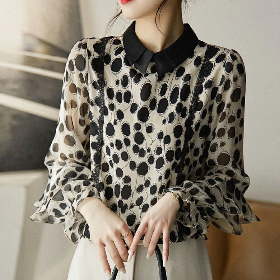 ドットデザインブラウス シアー素材 透け感 おしゃれ 重ね着 着回し 春夏秋冬 レディース 送料無料 Mim..