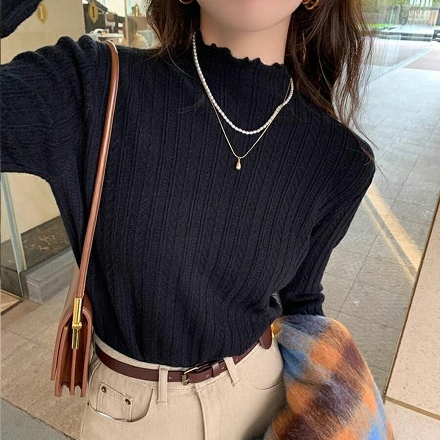 Rakuten - プチハイネック長袖ニットソー インナーニット 重ね着 着回し 秋冬 レディース 送料無料 Mimi みみミミ bs095