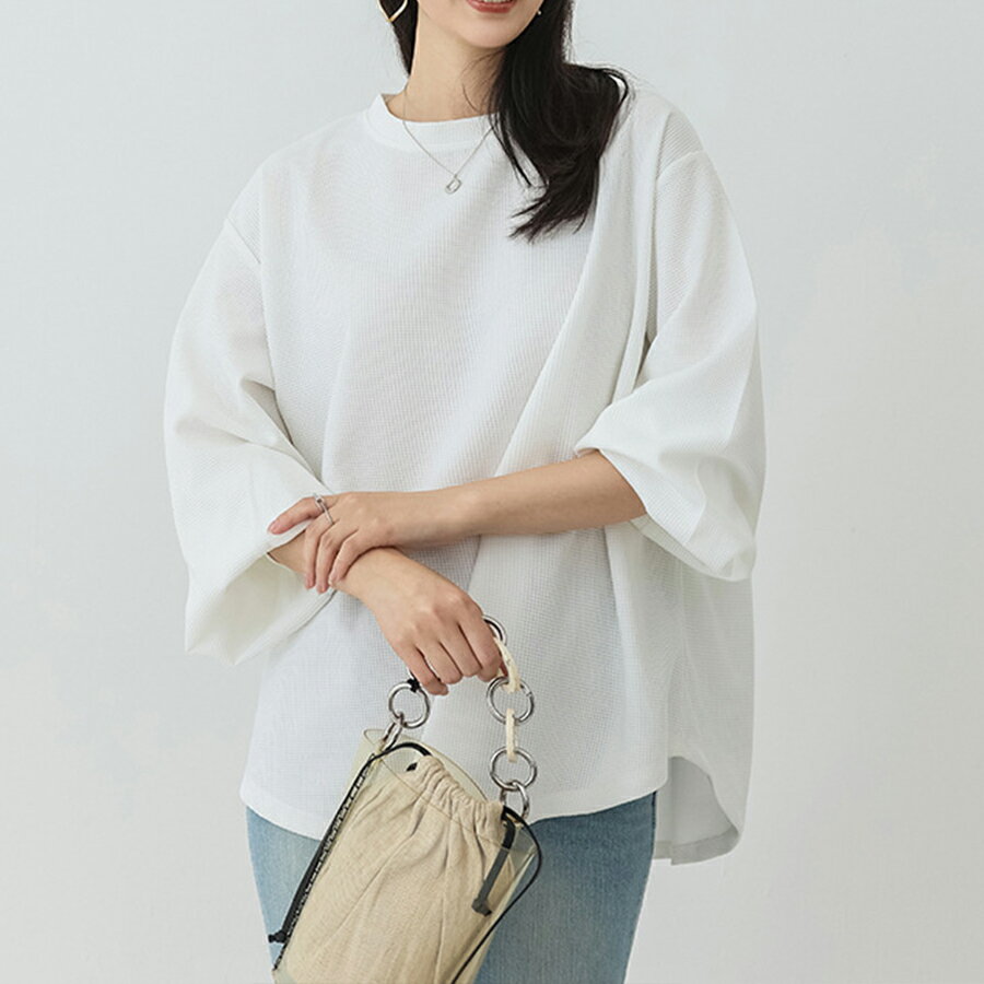 オーバーサイズワッフルカットソー 重ね着 レイヤード 着回し ゆったり シンプル 春秋冬 レディース 送..