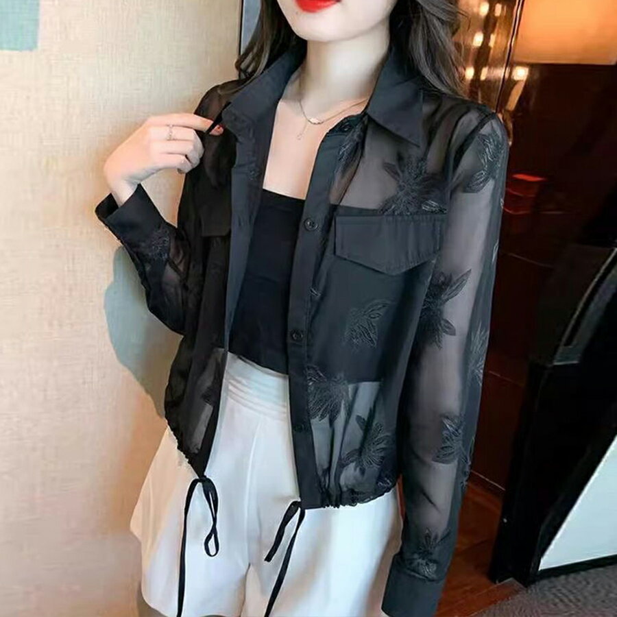 ショート丈シアーブラウス シアー素材 羽織り 冷房対策 日焼け対策 透け感 おしゃれ 着回し 春夏 レデ..