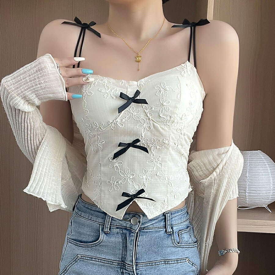 カップ付きリボンデザインビスチェキャミソール コスプレ ダンス イベント 着回し かわいい レース 春..