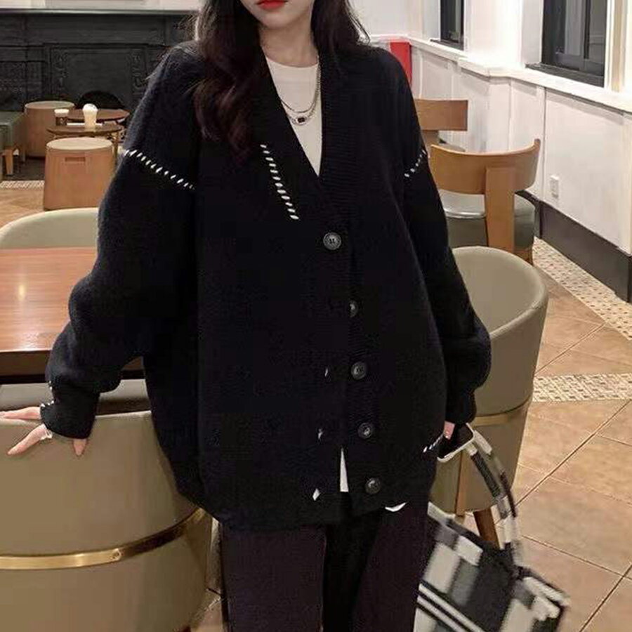 ステッチカーディガン　オーバーサイズ　カジュアル　ゆるいシルエット　シンプル　重ね着　ゆったり 着回し 秋冬 レディース 送料無料 SLENDER スレンダ ks001