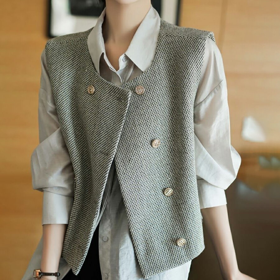 重ねデザインショートベスト ツイード 韓国ファッション 女子会 おしゃれ 着回し 春秋冬 レディース 送..