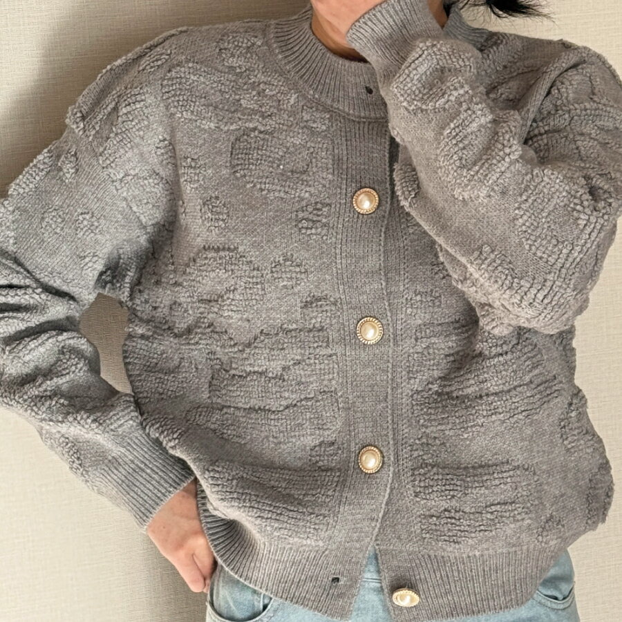 クルーネックニットニットカーディガン パールボタン 上品 おしゃれ 着回し 秋冬 レディース 送料無料 ..