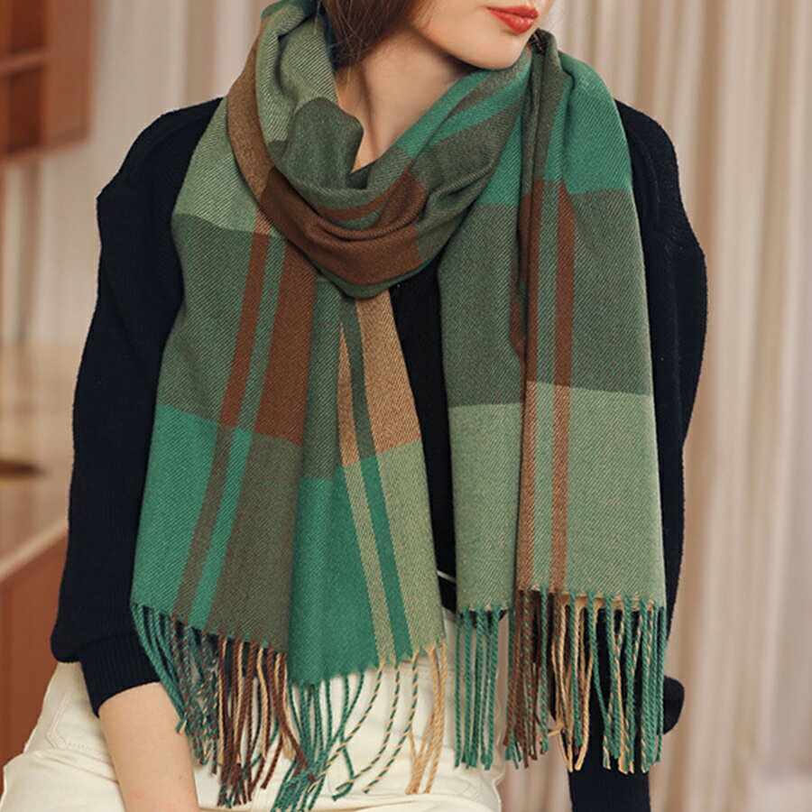 チェック柄カシミヤタッチマフラー ストール　女子会 通勤 通学　おしゃれ 着回し 秋冬 レディース 送料無料 SLENDER スレンダ ws001