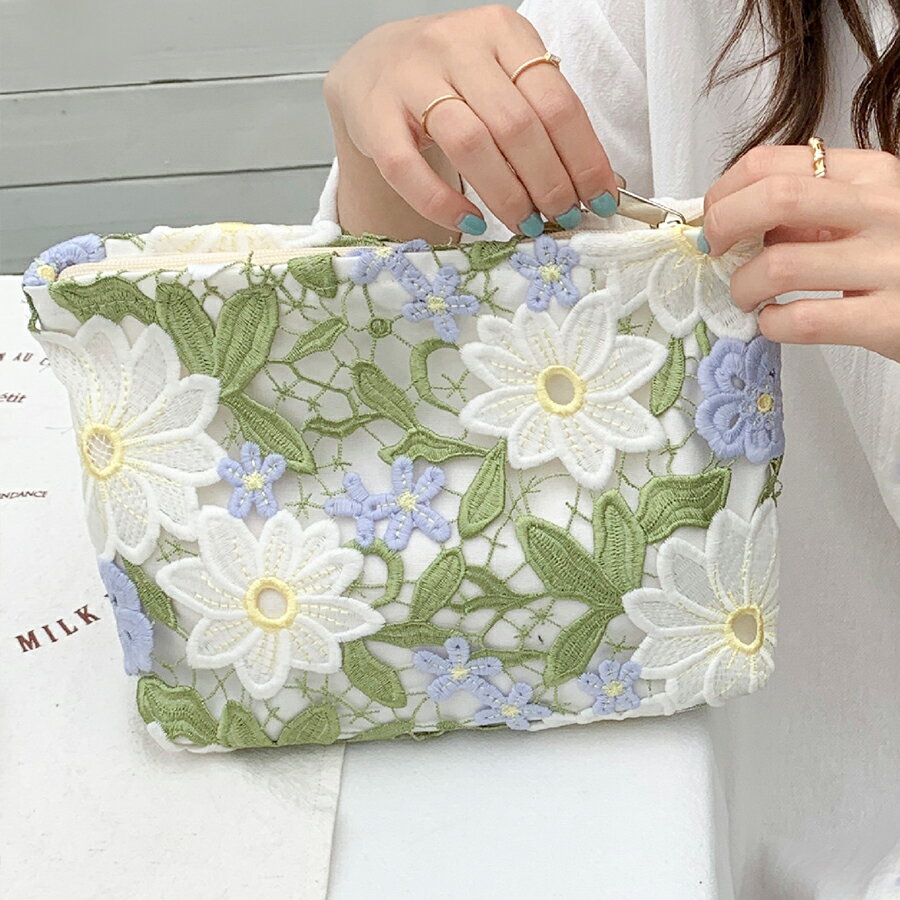 Rakuten - フラワーレースマルチポーチ 小物収納 コスメポーチ クラッチバッグ 旅行 母の日 プレゼント 春夏秋冬 レディース 送料無料 Mimi みみミミ ws019
