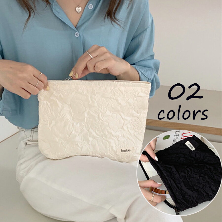 Rakuten - マルチポーチ くしゅくしゅ 立体感 小物収納 コスメポーチ クラッチバッグ 旅行 母の日 プレゼント 春夏秋冬 レディース 送料無料 Mimi みみミミ ws032