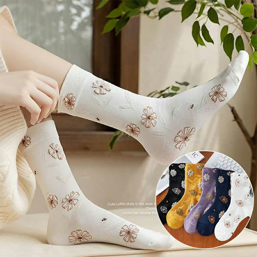 Rakuten - フラワーデザインクルー丈ソックス ガーリー フェミニン 可愛い 春夏秋冬 レディース 送料無料 Mimi みみミミ ws081