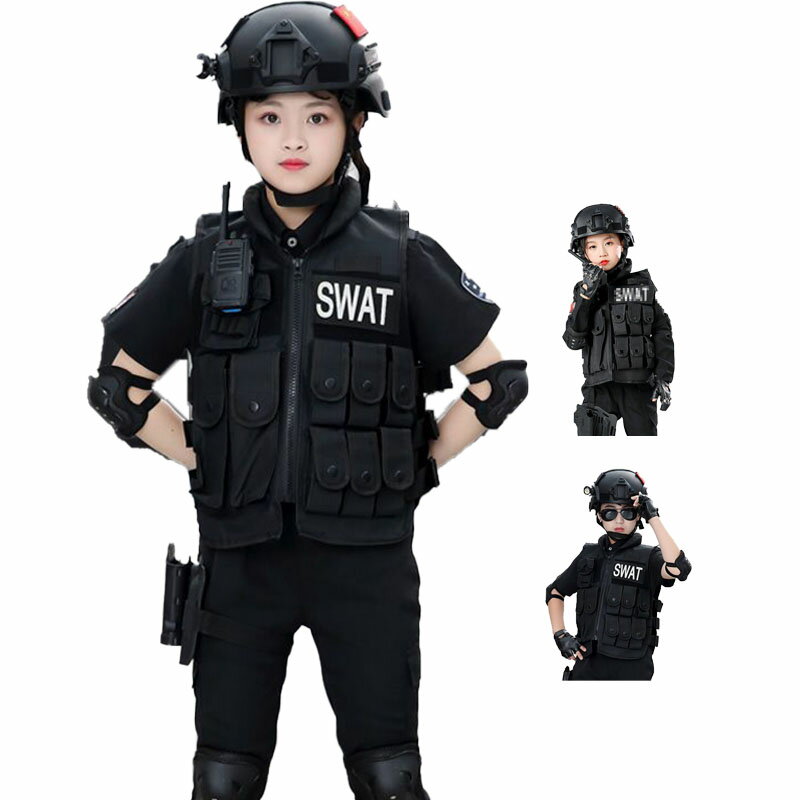 送料無料 ハロウィン 衣装 子供 コスプレ SWAT キッズ ボーイ コスチューム 男の子 女の子 ポリス 警察 警官 ベスト 子供用 男女兼用 サイズ F サイズについての説明 着丈44-50cm 素材 ポリエステル 色 ブラック 備考 ●サイズ詳細等の測り方はスタッフ間で統一、徹底はしておりますが、実寸は商品によって若干の誤差(1cm～3cm )がある場合がございますので、予めご了承ください。 ●製造ロットにより、細部形状の違いや、同色でも色味に多少の誤差が生じます。 ●パッケージは改良のため予告なく仕様を変更する場合があります。 ▼商品の色は、撮影時の光や、お客様のモニターの色具合などにより、実際の商品と異なる場合がございます。あらかじめ、ご了承ください。 ▼生地の特性上、やや匂いが強く感じられるものもございます。数日のご使用や陰干しなどで気になる匂いはほとんど感じられなくなります。 ▼同じ商品でも生産時期により形やサイズ、カラーに多少の誤差が生じる場合もございます。 ▼他店舗でも在庫を共有して販売をしている為、受注後欠品となる場合もございます。予め、ご了承お願い申し上げます。 ▼出荷前に全て検品を行っておりますが、万が一商品に不具合があった場合は、お問い合わせフォームまたはメールよりご連絡頂けます様お願い申し上げます。速やかに対応致しますのでご安心ください。