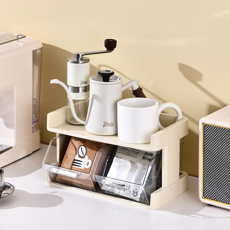 ティーパック収納ラック コーヒーカップ収納棚 コーヒーカプセルホルダー 2層 ティーバッグホルダー オーガナイザー 卓上スタンド コップ収納 多機能 卓上食器棚 キッチン収納棚 スナック収納 デスクトップ 収納 防塵 収納ケース オフィス 送料無料 [2]