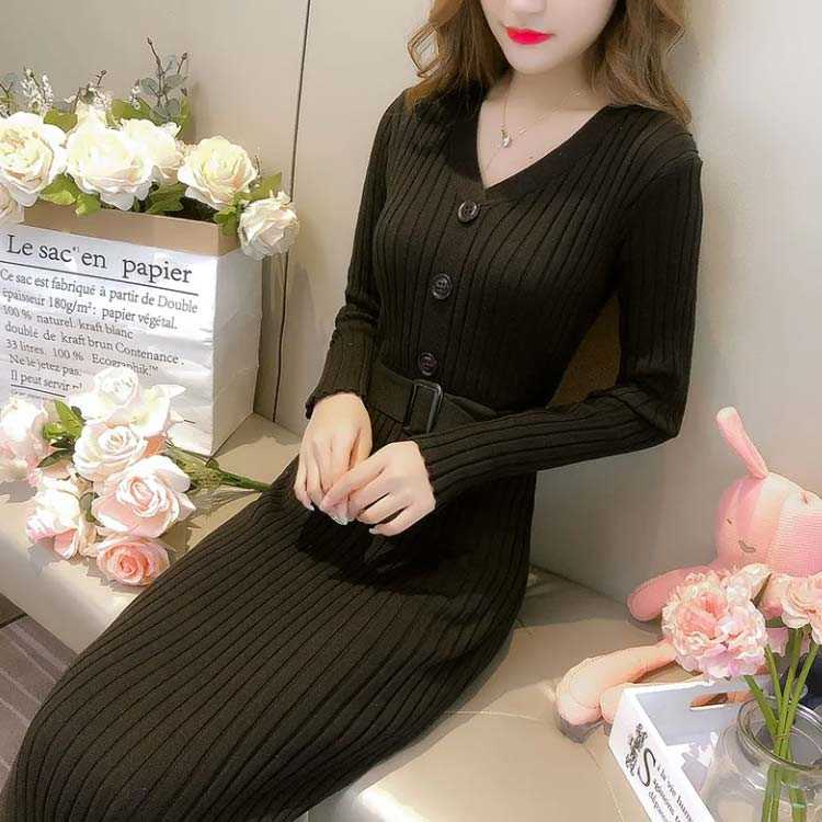 ニット ワンピース レディース タイトワンピース Vネック 大人ワンピース 秋冬ワンピース リブ ひざ丈 膝丈 長袖 ウエストベルト付き おしゃれ きれいめ シンプル 大人 可愛い 送料無料 20代 30代 40代 通勤 オフィス お洒落