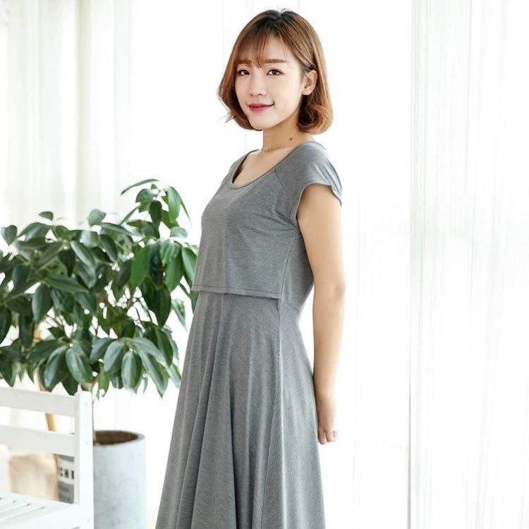 授乳口付き 授乳服 クロス授乳口付き 夏 胸元二重 ワンピース 20代 半袖 産後 フレンチスリーブ カットソー ノースリーブ マタニティ ワンピース フレアワンピース 30代 40代 お迎え 送迎 送料無料 スウェットワンピース ロングワンピース