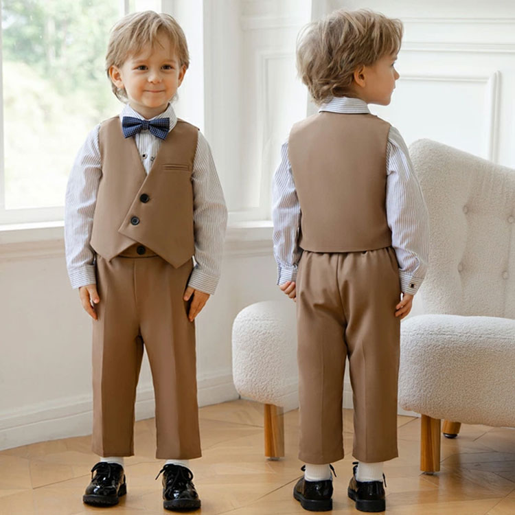 入学式 卒業式 男の子 スーツ セットアップ ベスト ロングパンツ ボーダーシャツ 子供スーツ 子供服 ベビー服 紳士服 おしゃれ 快適 結婚式 発表会 七五三 入園式 記念日 出産祝い 撮影 80 90 100 110 120 130 140 150