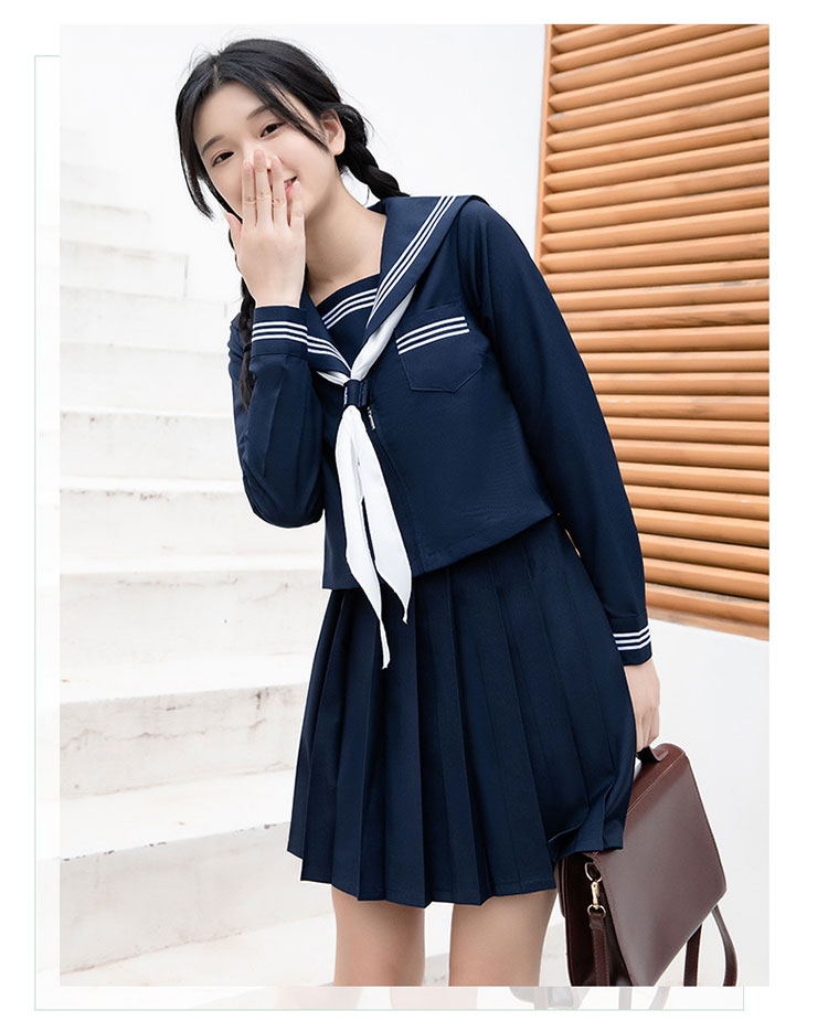 セーラー服 長袖 上下セット 女子高生 スクール制服 学生服 清純コスプレ コスチューム 3点セット 紺三本 コスプレ 前開き 通学 入学式 卒業式 本格制服 紺色 中学生 高校生 大人