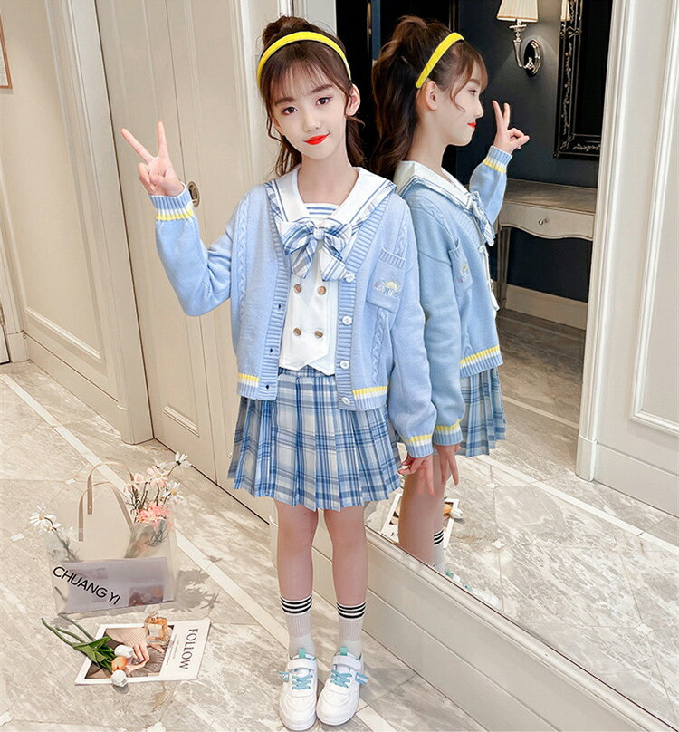 入学式 卒業式 女の子 jk制服 お洒落 可愛い スクールカーディガン 入園式 子供服 韓国 女の子 制服 Vネック セーラー風 前開き ニットカーディガン 春 羽織り ベビー服 韓国 キッズ 学生服 高校生 小学生 発表会 お試験 ピンク ブルー 幼稚園 110 120 130 140 150 160cm