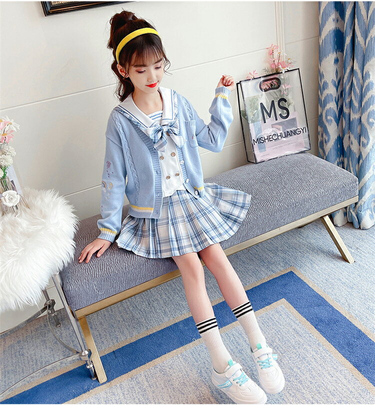 入学式 卒業式 女の子 jk制服 お洒落 可愛い スクールカーディガン 入園式 子供服 韓国 女の子 制服 Vネック セーラー風 前開き ニットカーディガン 春 羽織り ベビー服 韓国 キッズ 学生服 高校生 小学生 発表会 お試験 ピンク ブルー 幼稚園 110 120 130 140 150 160cm