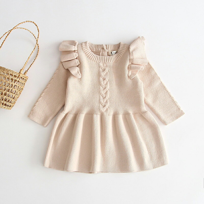 ベビー服 ベビー 女の子 ニットワンピース 肩フリル フリル ベビーロンパース 新生...