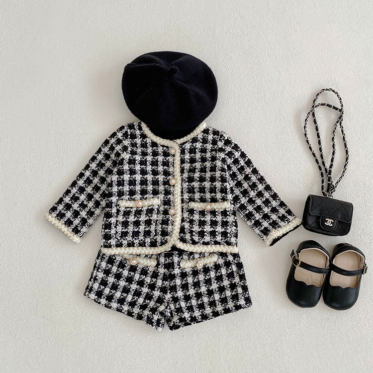 子供 スーツ フォーマル 女の子 上下 セットアップ ツイードスーツ ベビースーツ チェック柄 ベビー フォーマル パンツスーツ 入園式 スーツ 結婚式 発表会 誕生日 お宮参り プレゼント 73 80 90 100cm