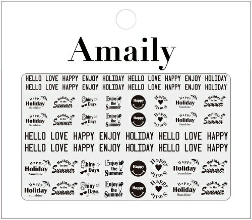 Amaily　(アメイリー)　ネイルシール　【ホリデー　黒】【メール便対応】◆シンプル！・・・なのに超オシャレ！なネイルシール南国　サマー　夏　ビーチ　パラソル　スマイリー　にこちゃん　ロゴ　メッセージ　ペディキュア　リゾート