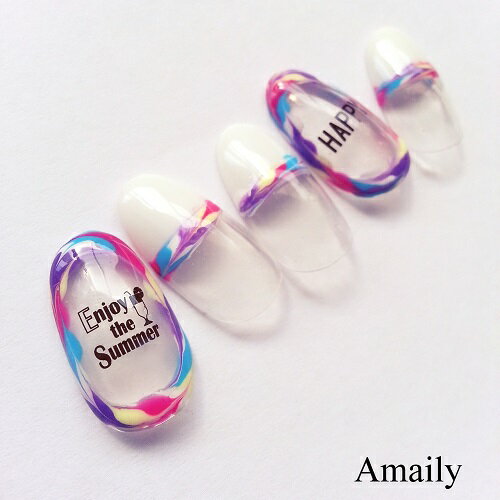 Amaily　(アメイリー)　ネイルシール　【ホリデー　黒】【メール便対応】◆シンプル！・・・なのに超オシャレ！なネイルシール南国　サマー　夏　ビーチ　パラソル　スマイリー　にこちゃん　ロゴ　メッセージ　ペディキュア　リゾート