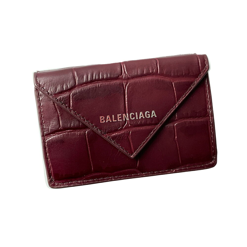 バレンシアガ 財布（レディース） バレンシアガ BALENCIAGA 財布 三つ折り財布 クロコ PAPIER MINI EMBOSSED 391446 0R70N 6012 RED PRUNE