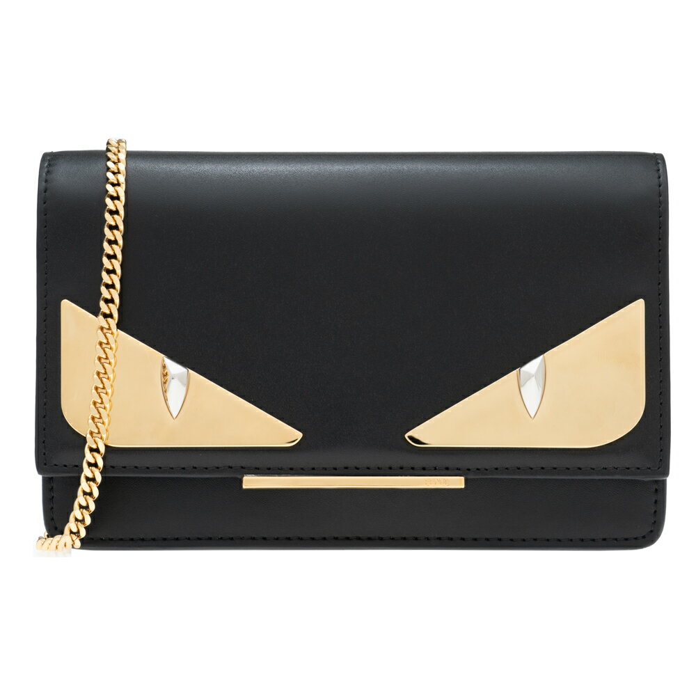フェンディ ショルダーバッグ ウォレットチェーン 二つ折財布 小銭入れ付き FENDI バグス メンズ レディース ブラック/ゴールド 8M0346 3IF F0KUR MINI BAG BUGS モンスター プレゼント ギフト 小物