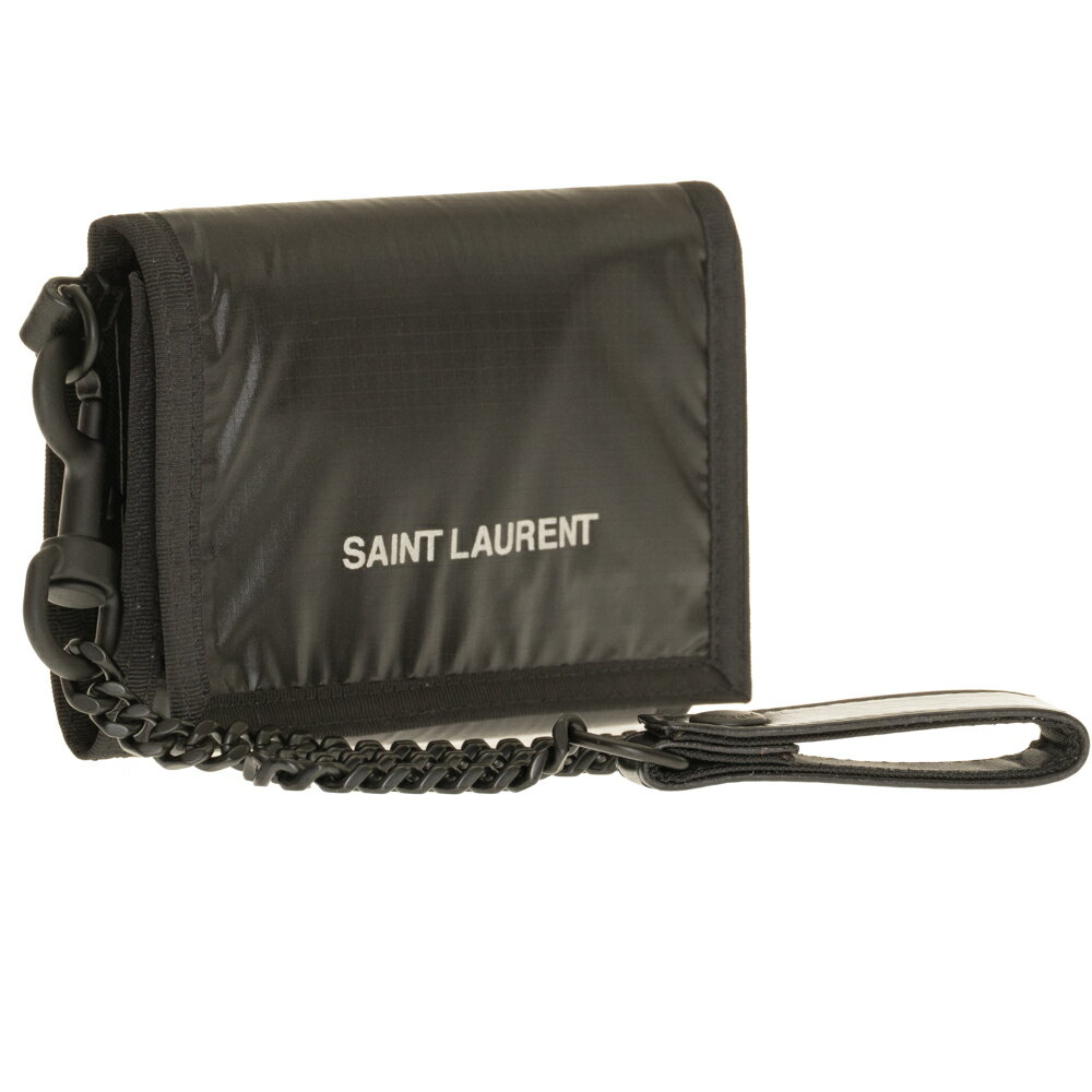 サンローラン パリ SAINT LAURENT PARIS 財布 3つ折り財布 小銭入れ付き 折財布 チェーンウォレット ブラック/ホワイト メンズ 586279 HPF1E 1070 ナイロン