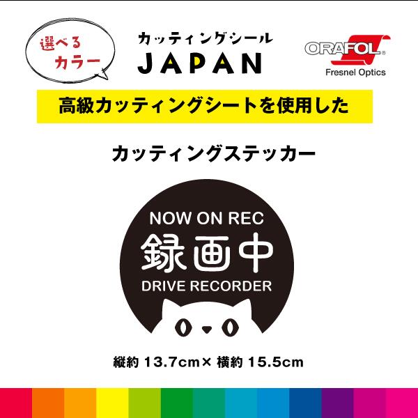 Rakuten - 猫 NOW ON REC 録画中 DRIVE RECORDER カッティング シール 縦約13.7cm×横約15.5cm 背景あり ドラレコ 切り文字 車 屋外用 高品質 窓 かわいい 選べるカラー