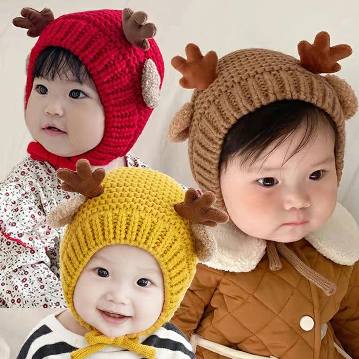 帽子 トナカイさんなりきりボンネット 帽子 トナカイ ベビー トナカイボンネット 新生児 ナチュラル 赤..