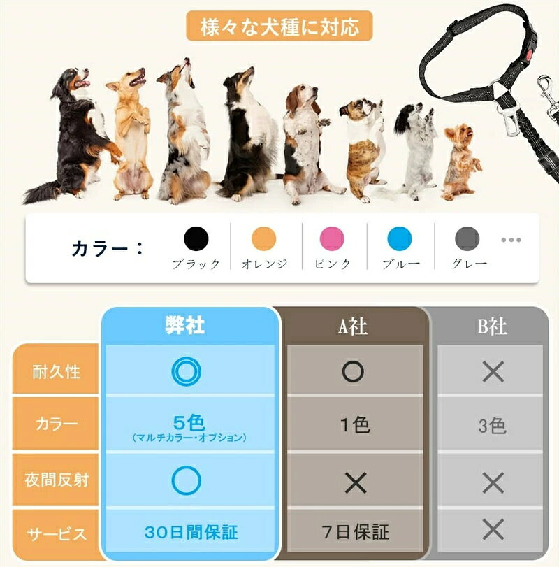 カー 2way 助手席 犬用リード 反射素材 犬用シートベルト ドライブ 調節可能 ペッ...