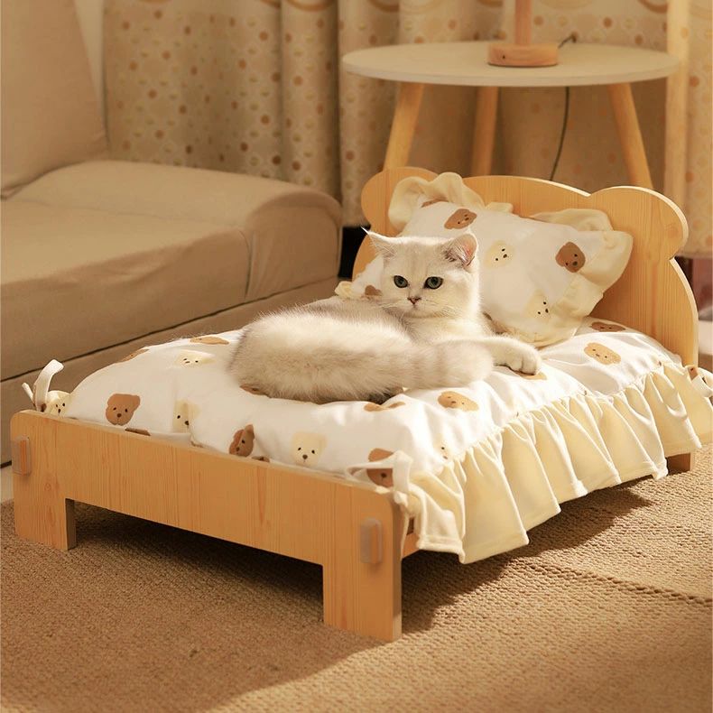 樂天商城 - ペットベッド ベッド 省スペース 猫用 犬用 洗える ネコ ペット イヌ 寝床 通気性 猫ベッド 取り付け簡単 低架式 春夏秋冬 木製 滑り止め クッション付き