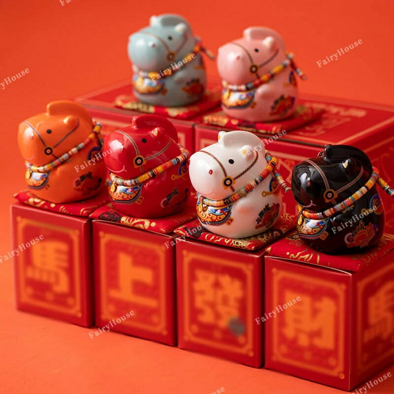 置物 ぶた貯金箱 ギフト 十二支 馬 (小) グッズ コイン入れ 午 誕生日祝い 開運 干支 プレゼント 玄関 ..