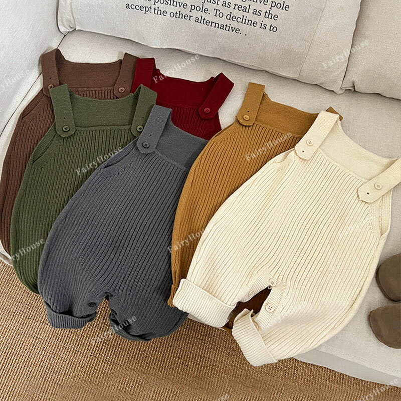 ベビー服 秋冬 女の子 男の子 サロペット ニットロンパース 可愛い オールインワン ニット ロンパース ..