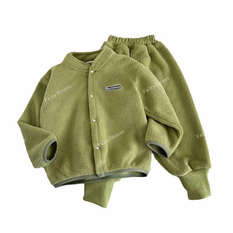 ルームウェア 子供 スタンドカラーの両面フリース 保温 上下セット 男女兼用 あったか 長袖 80?140cm 冬用 【送料無料】キッズ 起毛 もこもこ パジャマ