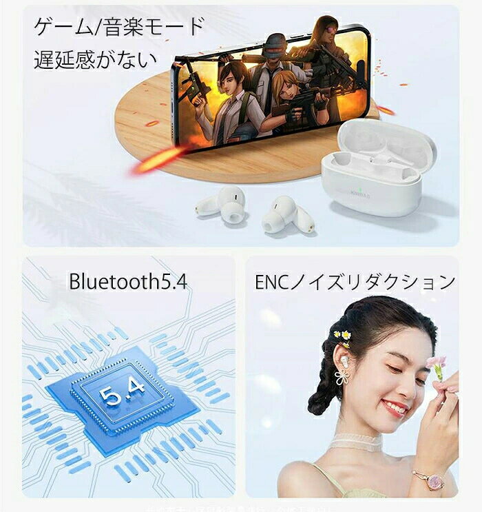 HIFI高音質 優れた音質 遅延感がない イヤホン イヤフォン 100h待機 ブルートゥース Bluetooth5.4 ワイヤレスイヤホン ENCノイズリダクション cwstore-10009739 CW store サンプル画像3