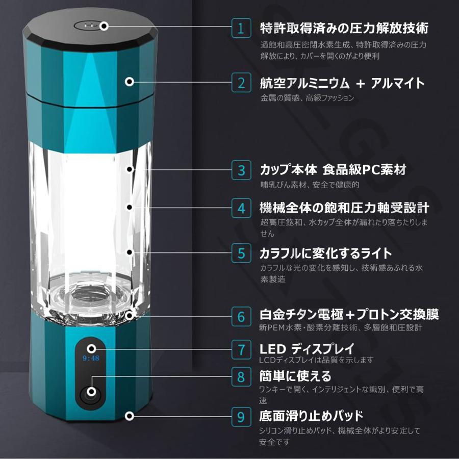 水素水生成器 超高濃度 8000ppb 携帯 充電式 水素水ボトル 300ML ボトル式電解水機...