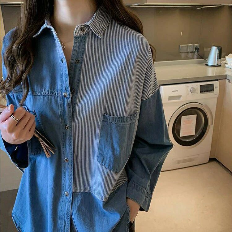 春秋 ブラウス デニムブラウス 2色 カジュアルブラウス おしゃれ 長袖ブラウス 通勤 大きいサイズ 韓国風 レディース きれいめ 40代 デニム