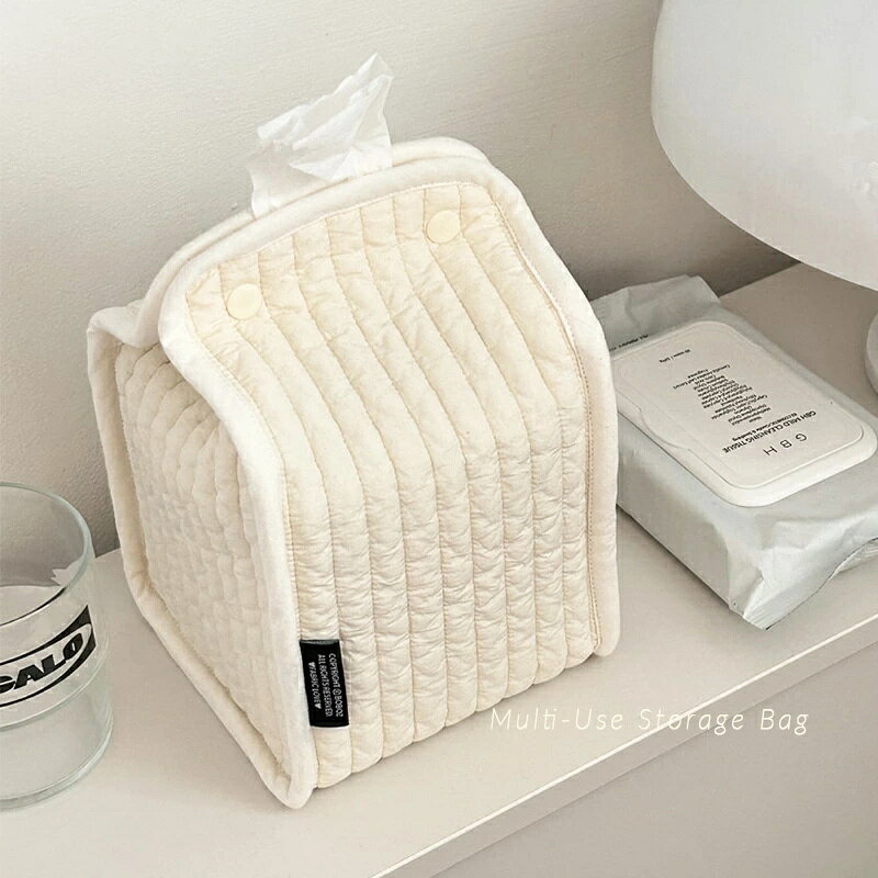 乐天商城 - ティッシュケース おしゃれ ティッシュカバー 北欧風 韓国風 布製 コットン キルティング キルト風 ミルクパック型 立体 収納バッグ スナップボタン付き 大容量 シンプル ナチュラルカラー インテリア雑貨 小物入れ デスク リビング 寝室 ベッドサイド プレゼント対応