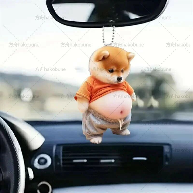 車内飾り 可愛い 犬 かわいい バックミラー装飾 バックミラーサスペンション装飾 アクリル おもしろい キーホルダー ボールチェーン 車用吊り下げペンダント 猫 デブ 車のペンダント 車ルームミラー飾り マヌケ 2個セット 腹出し マスコット 車用デコレーション 3