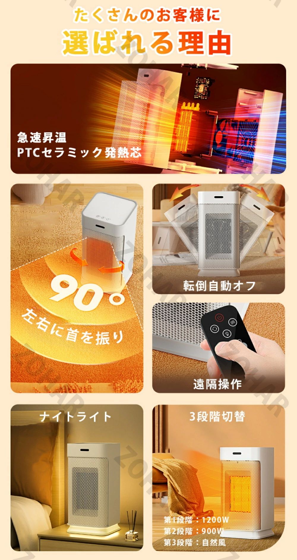 セラミックヒーター 卓上 3秒速暖 小型 静音 省エネ おしゃれ 左右に首を振り 3段階切替 過熱保護 転倒自動オフ リモコン付き タイマー ナイトライト 卓上ヒーター 電気ヒーター セラミックファンヒーター 足元ヒーター