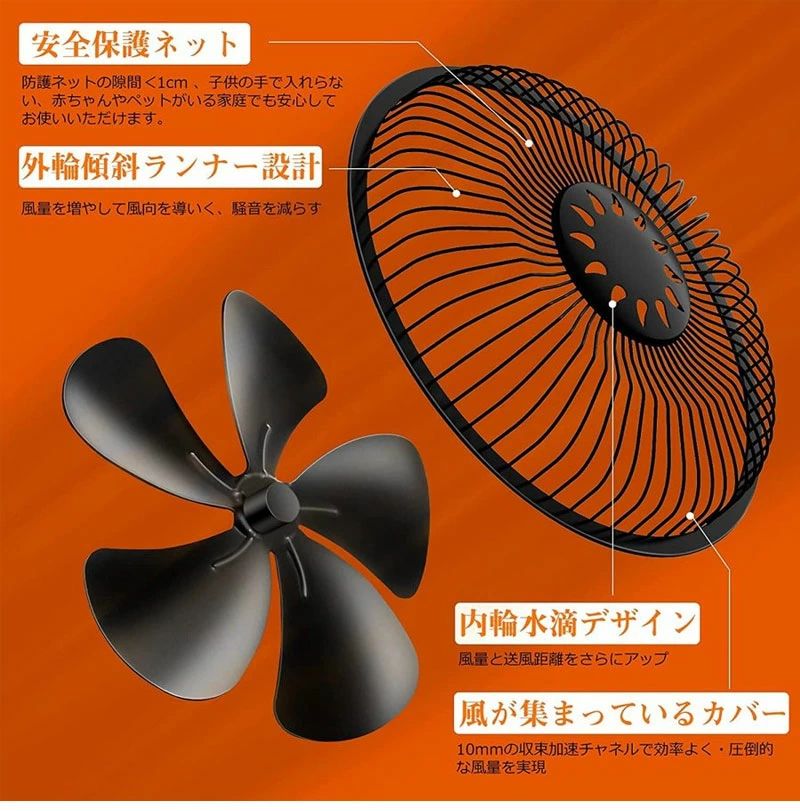 CW storeの【電源不要&温度計保護カバー付き】ストーブファン エコファン 火力熱炉ファン 薪ストーブファン 石油ストーブファン ストーブファンヒーター 5つ 6つブレード 静音 自動温度調整 熱風循環 扇風機 熱風暖房 空調 寒さ対策 送料無料｜アングル3