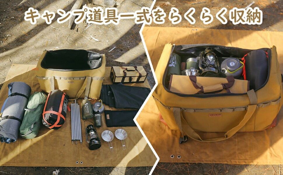 キャンプバッグ トートバッグ ビッグバッグ 内ポケット 寝袋収納 大容量 53L 120L アウトドアバッグ キャンプ 収納 帆布 道具入れ Lサイズ Sサイズ 撥水仕様 cwstore-10014636 CW store サンプル画像2