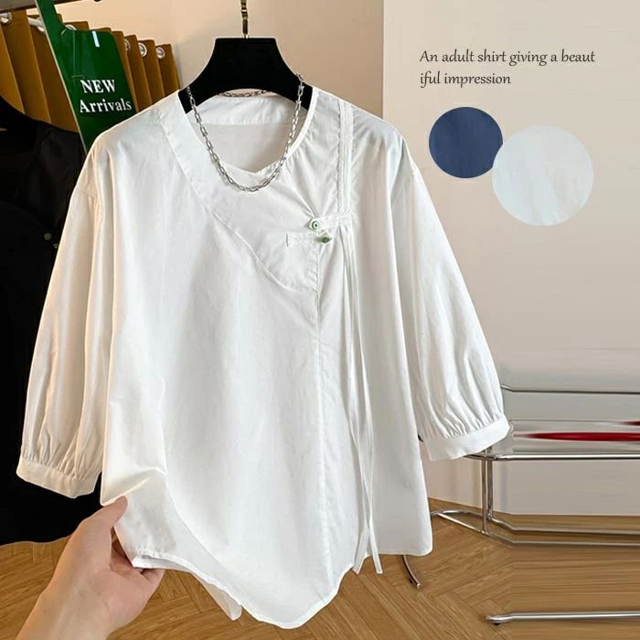 ブラウス シャツ レディース シャツブラウス 夏 半袖 ブラウス トップス 無地 ショート丈 バルーン袖 tシャツ シンプル Tシャツ ボタン付き バルーンスリーブ きれいめ 通勤 OL オフィス 通勤 ゆったり 黒シャツ 白シャツ おしゃれ 送料無料 着心地よい 送料無料